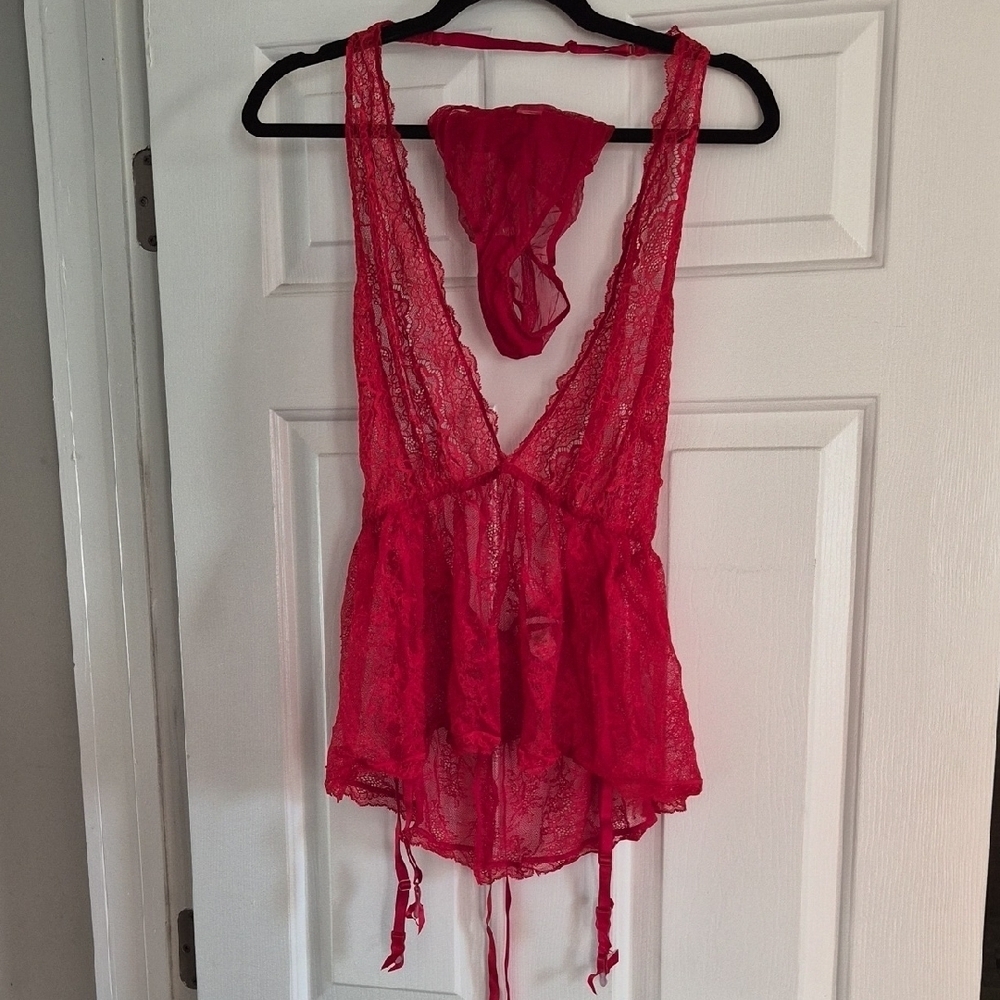 Victoria's Secret Red Lace Chemise Set